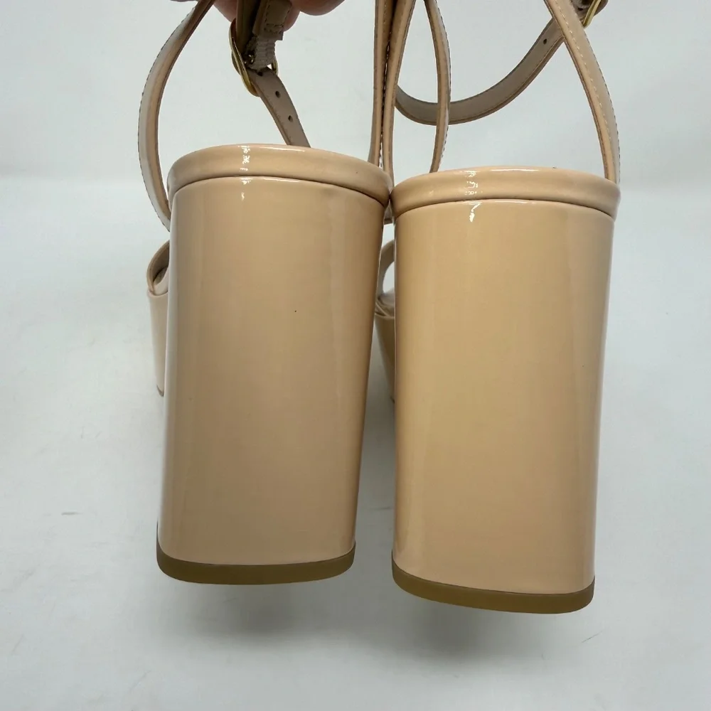 New Stuart Weitzman Gala Patent Leather Sandals Golden Beige Sz 9